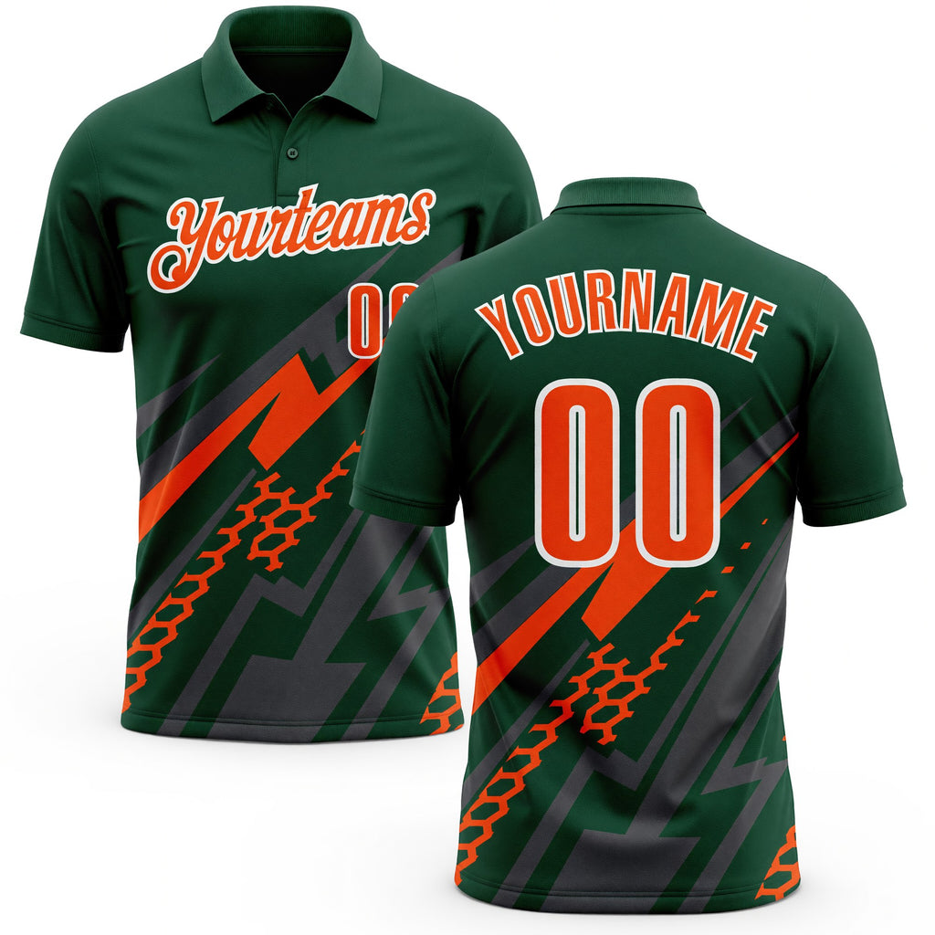 Custom Green Orange Gray-White Lightning Geometric Performance Polo Shirt
