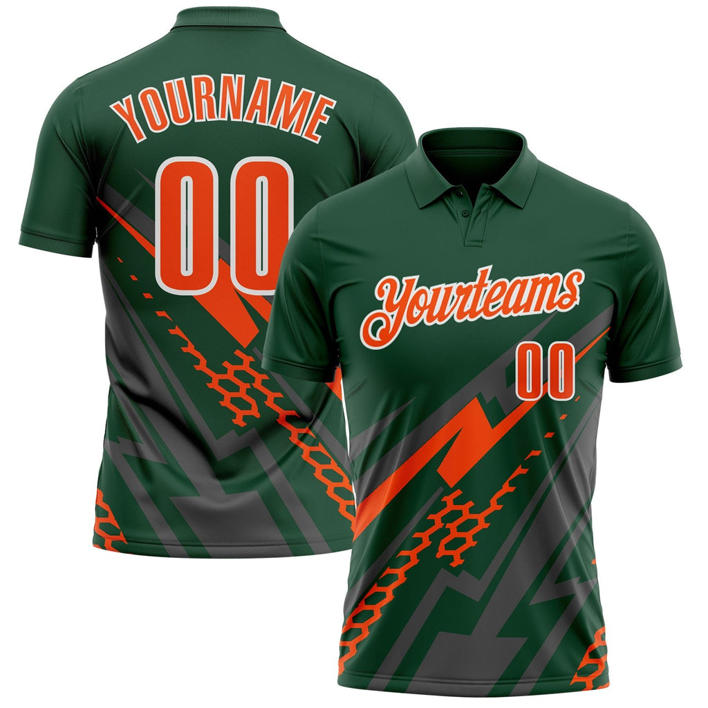 Custom Green Orange Gray-White Lightning Geometric Performance Polo Shirt photo 1
