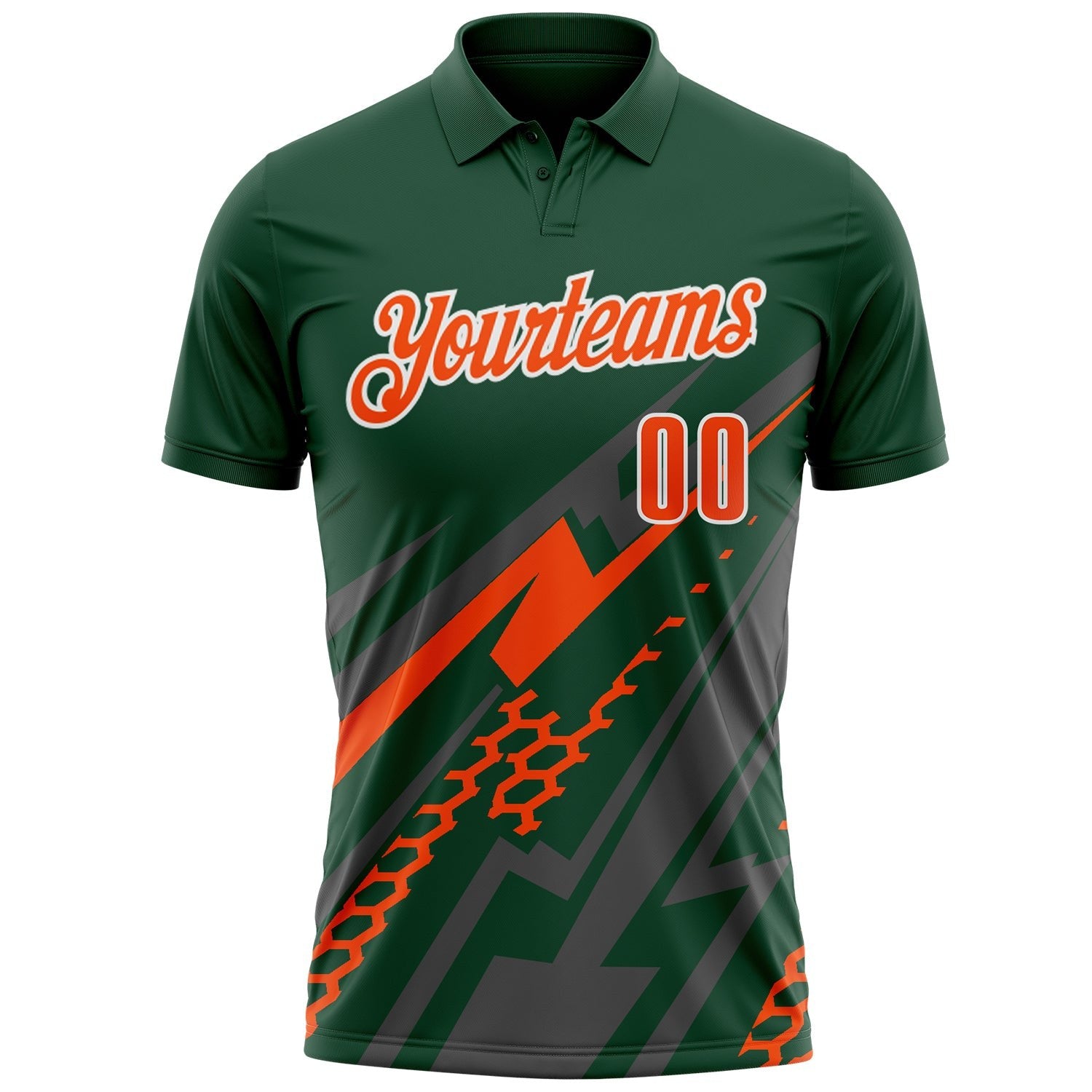Custom Green Orange Gray-White Lightning Geometric Performance Polo Shirt photo 2