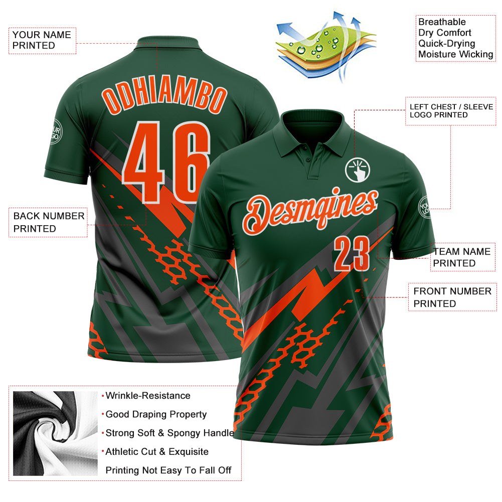 Custom Green Orange Gray-White Lightning Geometric Performance Polo Shirt photo 3