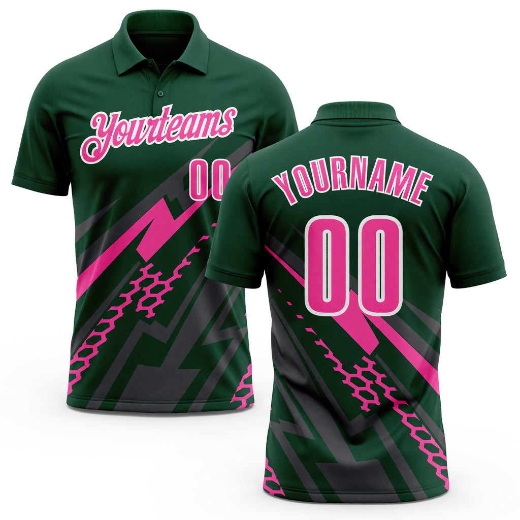 Custom Green Pink Gray-White Lightning Geometric Performance Polo Shirt