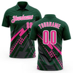 Custom Green Pink Gray-White Lightning Geometric Performance Polo Shirt