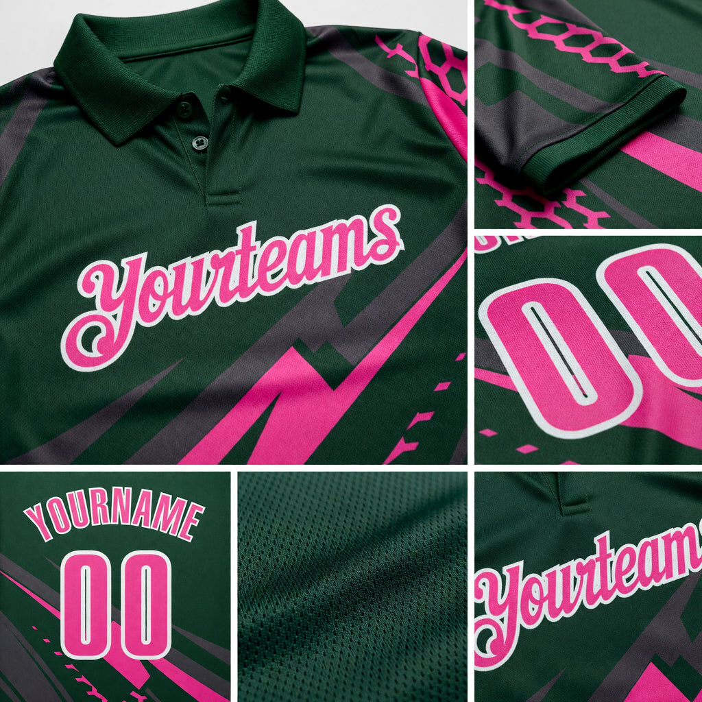 Custom Green Pink Gray-White Lightning Geometric Performance Polo Shirt detail