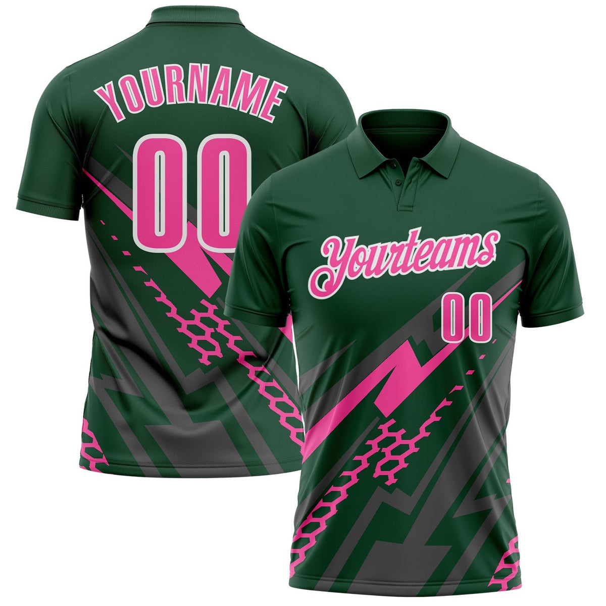 Custom Green Pink Gray-White Lightning Geometric Performance Polo Shirt photo 1