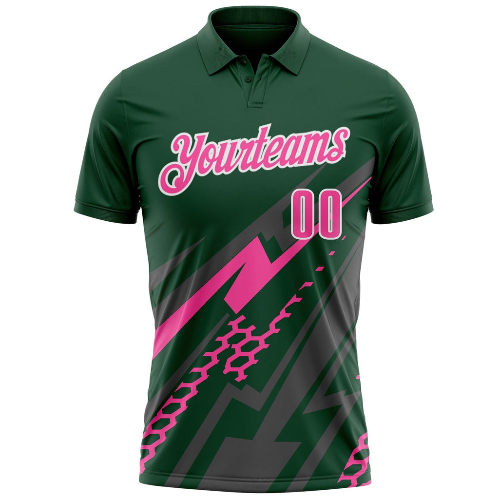 Custom Green Pink Gray-White Lightning Geometric Performance Polo Shirt photo 2