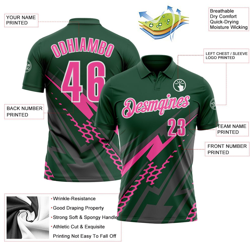 Custom Green Pink Gray-White Lightning Geometric Performance Polo Shirt photo 3