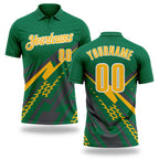 Custom Kelly Green Gold Gray-White Lightning Geometric Performance Polo Shirt