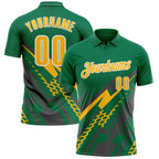 Custom Kelly Green Gold Gray-White Lightning Geometric Performance Polo Shirt photo 1