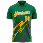Custom Kelly Green Gold Gray-White Lightning Geometric Performance Polo Shirt photo 2