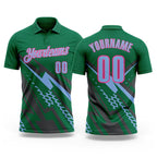 Custom Kelly Green Light Blue Gray-Pink Lightning Geometric Performance Polo Shirt