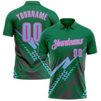 Custom Kelly Green Light Blue Gray-Pink Lightning Geometric Performance Polo Shirt photo 1