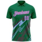 Custom Kelly Green Light Blue Gray-Pink Lightning Geometric Performance Polo Shirt photo 2