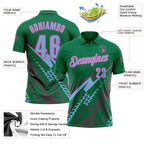 Custom Kelly Green Light Blue Gray-Pink Lightning Geometric Performance Polo Shirt photo 3