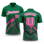 Custom Kelly Green Pink Gray-White Lightning Geometric Performance Polo Shirt