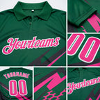 Custom Kelly Green Pink Gray-White Lightning Geometric Performance Polo Shirt detail