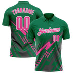 Custom Kelly Green Pink Gray-White Lightning Geometric Performance Polo Shirt photo 1