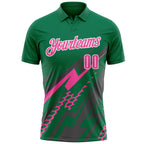 Custom Kelly Green Pink Gray-White Lightning Geometric Performance Polo Shirt photo 2