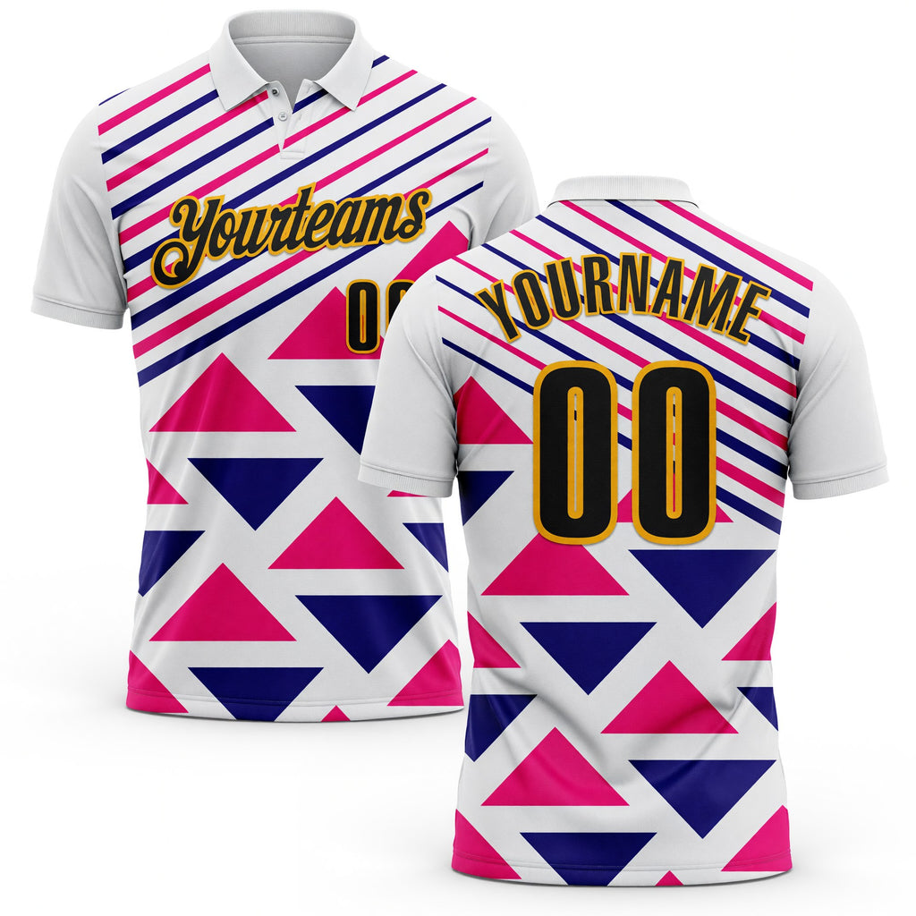 Custom White Black Hot Pink Purple-Gold Esports Performance Polo Shirt