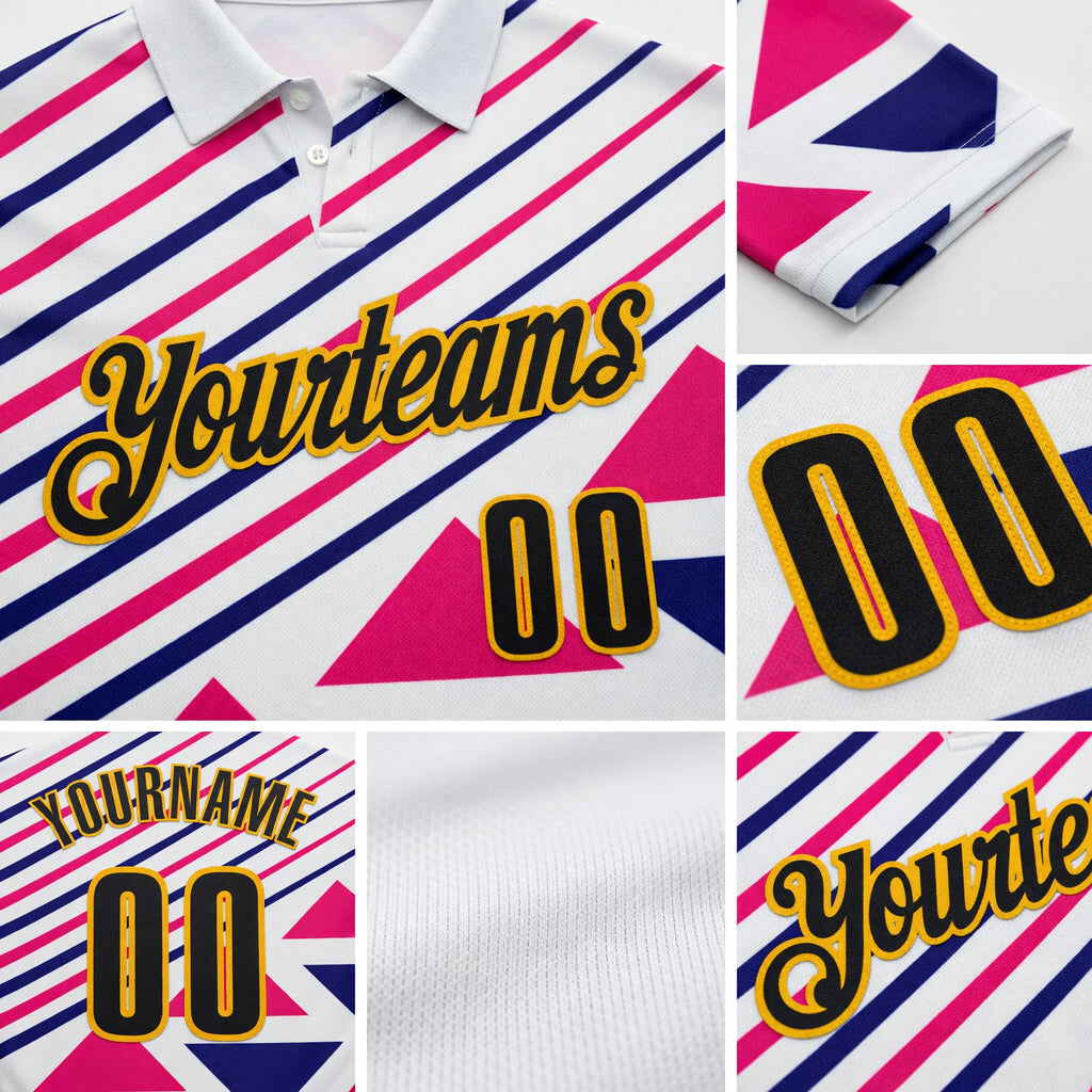 Custom White Black Hot Pink Purple-Gold Esports Performance Polo Shirt detail