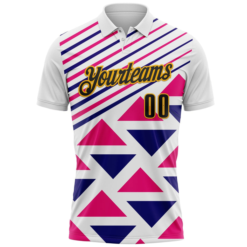 Custom White Black Hot Pink Purple-Gold Esports Performance Polo Shirt photo 1