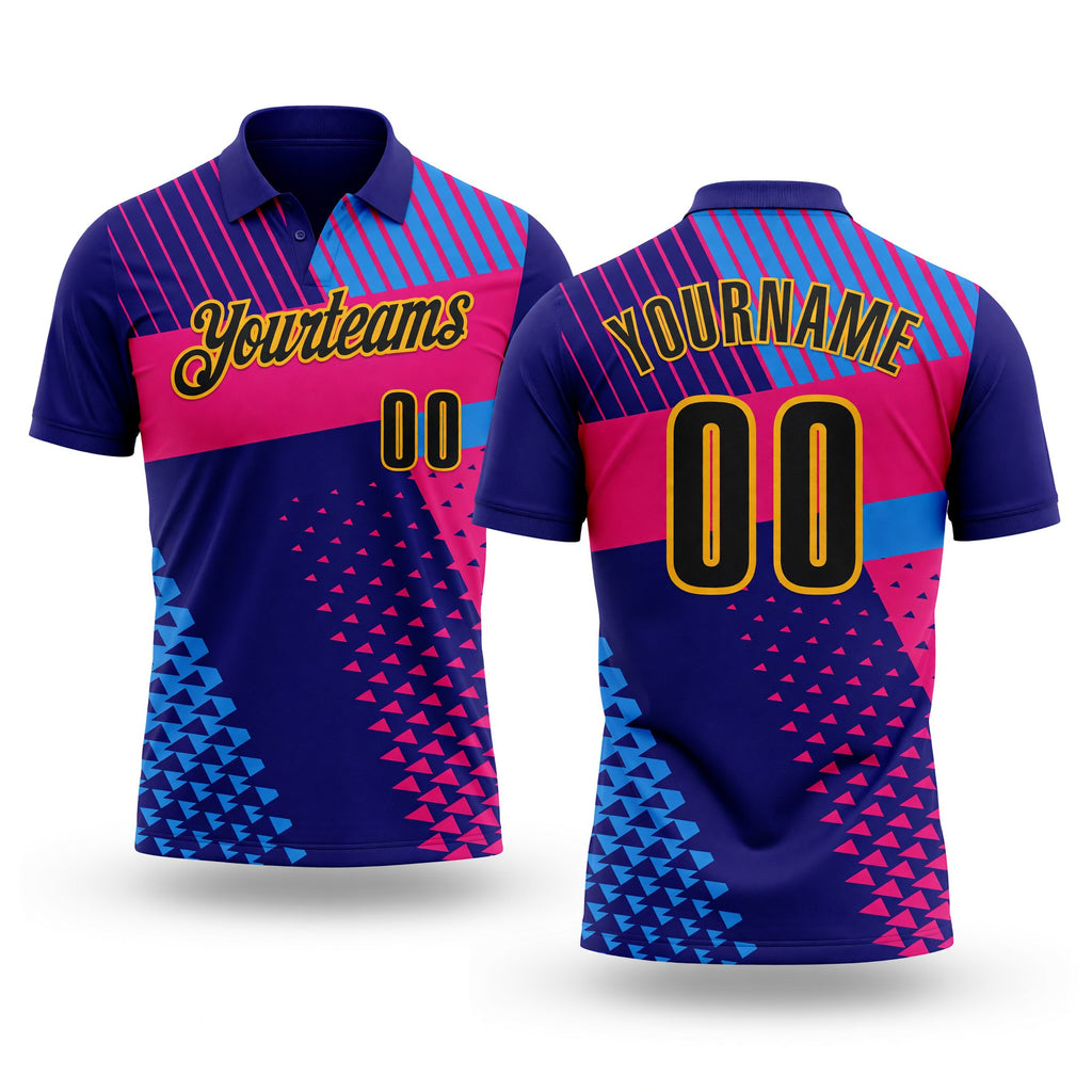 Custom Dark Purple Black Hot Pink Blue-Gold Esports Performance Polo Shirt