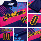 Custom Dark Purple Black Hot Pink Blue-Gold Esports Performance Polo Shirt detail