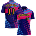 Custom Dark Purple Black Hot Pink Blue-Gold Esports Performance Polo Shirt photo 1