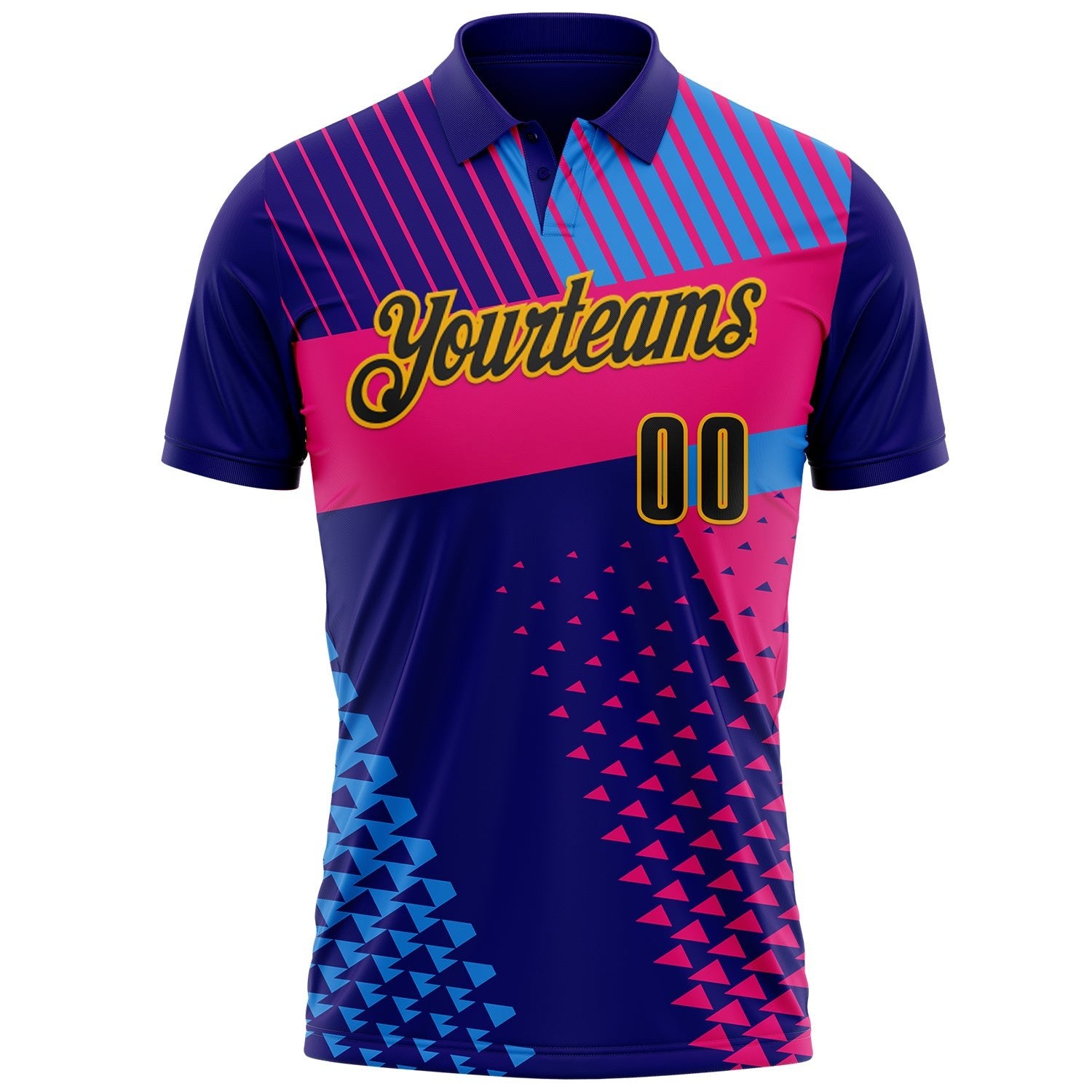 Custom Dark Purple Black Hot Pink Blue-Gold Esports Performance Polo Shirt photo 2