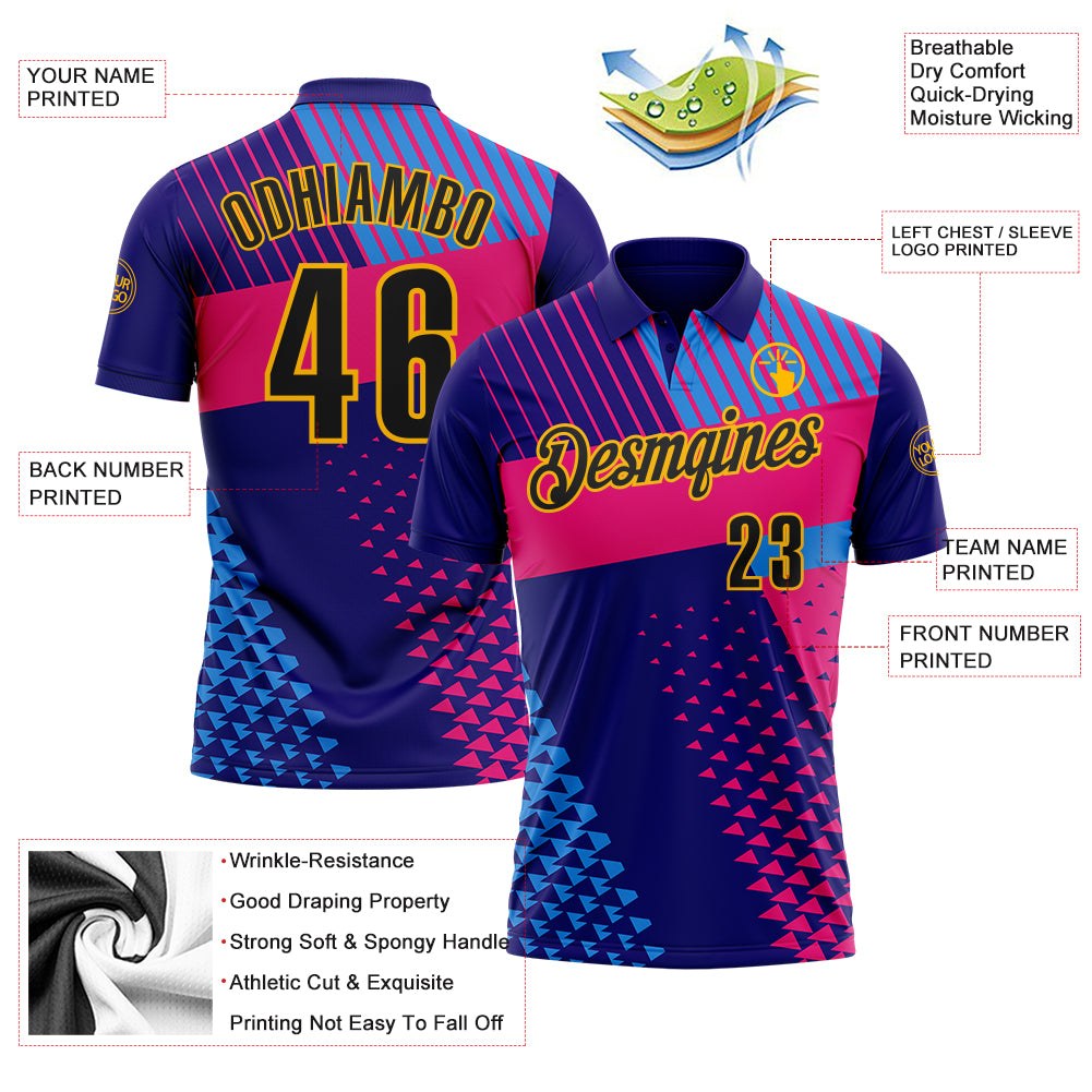 Custom Dark Purple Black Hot Pink Blue-Gold Esports Performance Polo Shirt photo 3