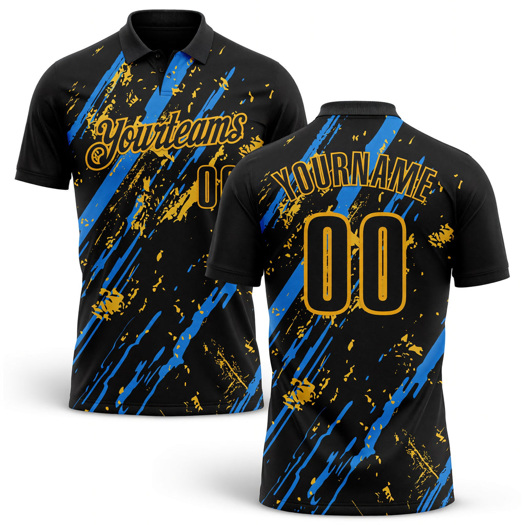 Custom Black Blue-Gold Esports Performance Polo Shirt