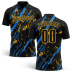 Custom Black Blue-Gold Esports Performance Polo Shirt