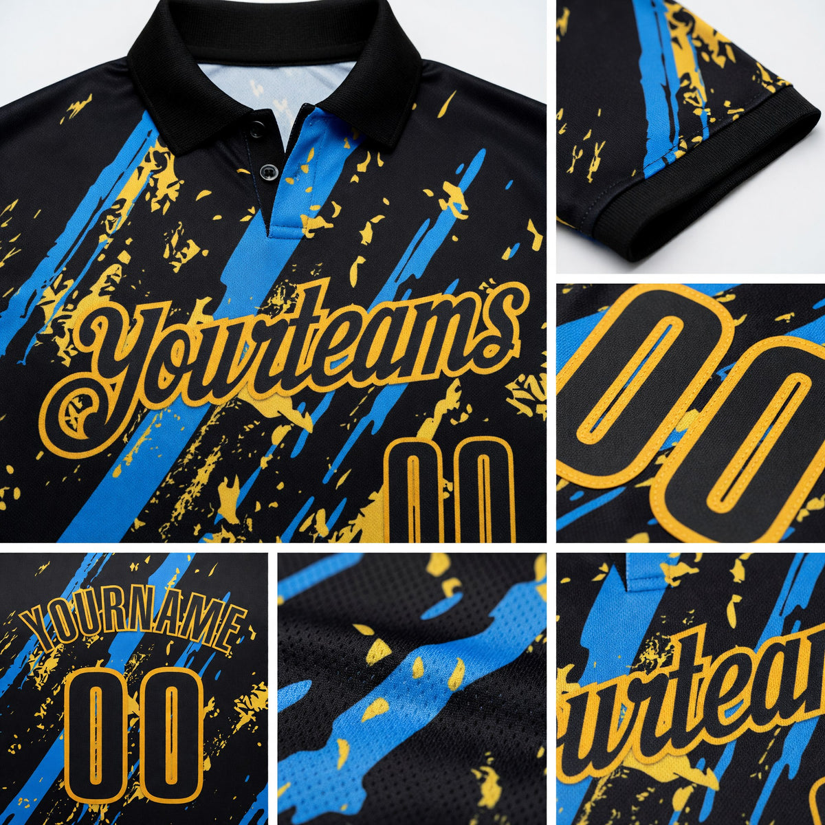 Custom Black Blue-Gold Esports Performance Polo Shirt detail