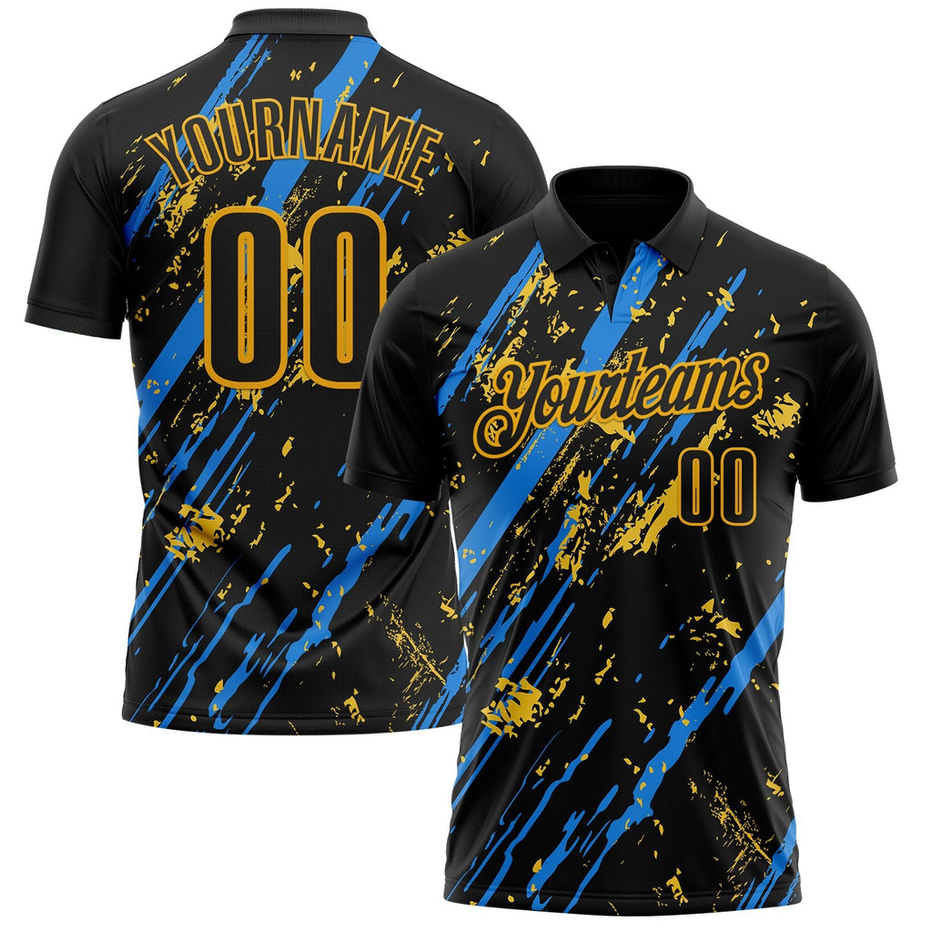 Custom Black Blue-Gold Esports Performance Polo Shirt photo 1