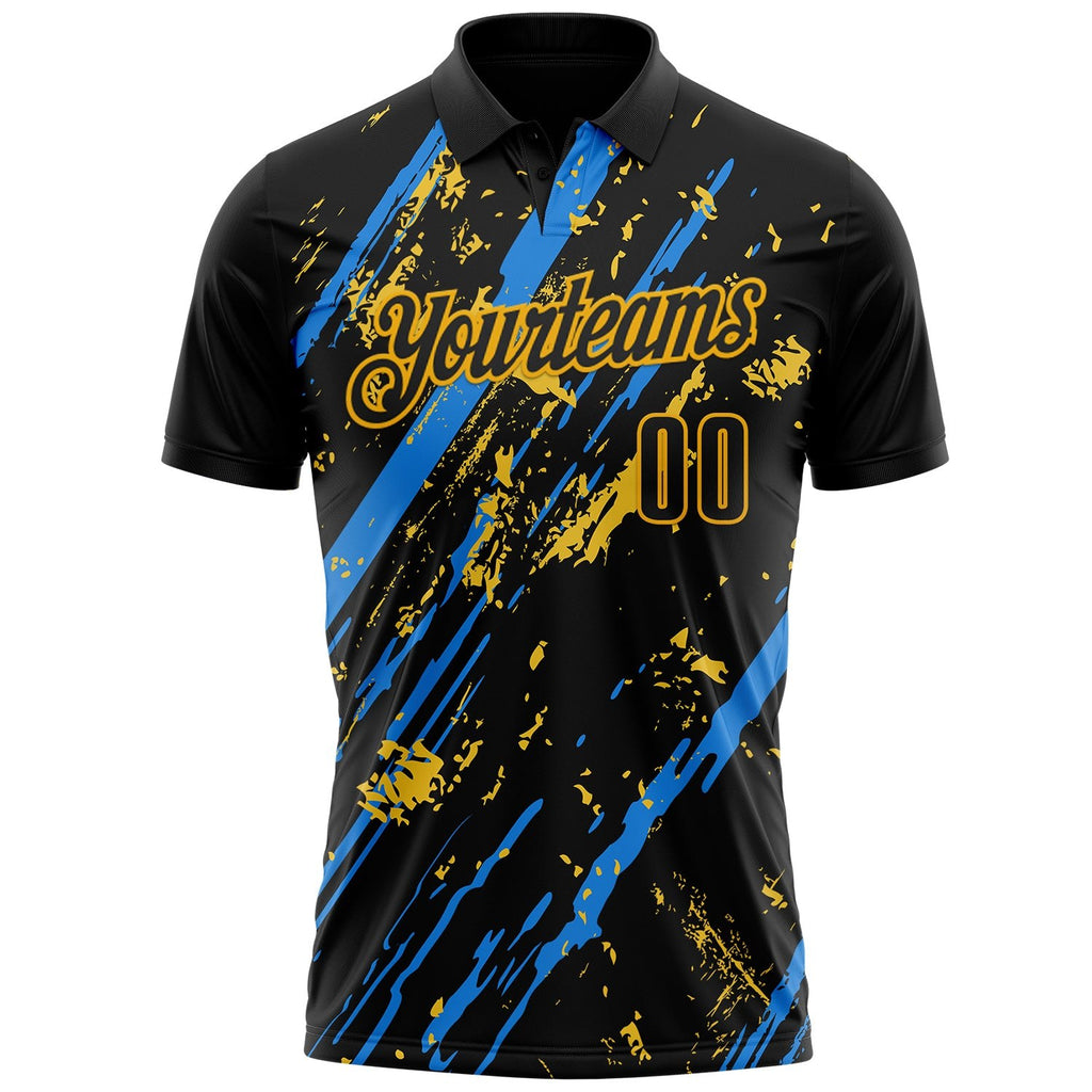 Custom Black Blue-Gold Esports Performance Polo Shirt photo 2