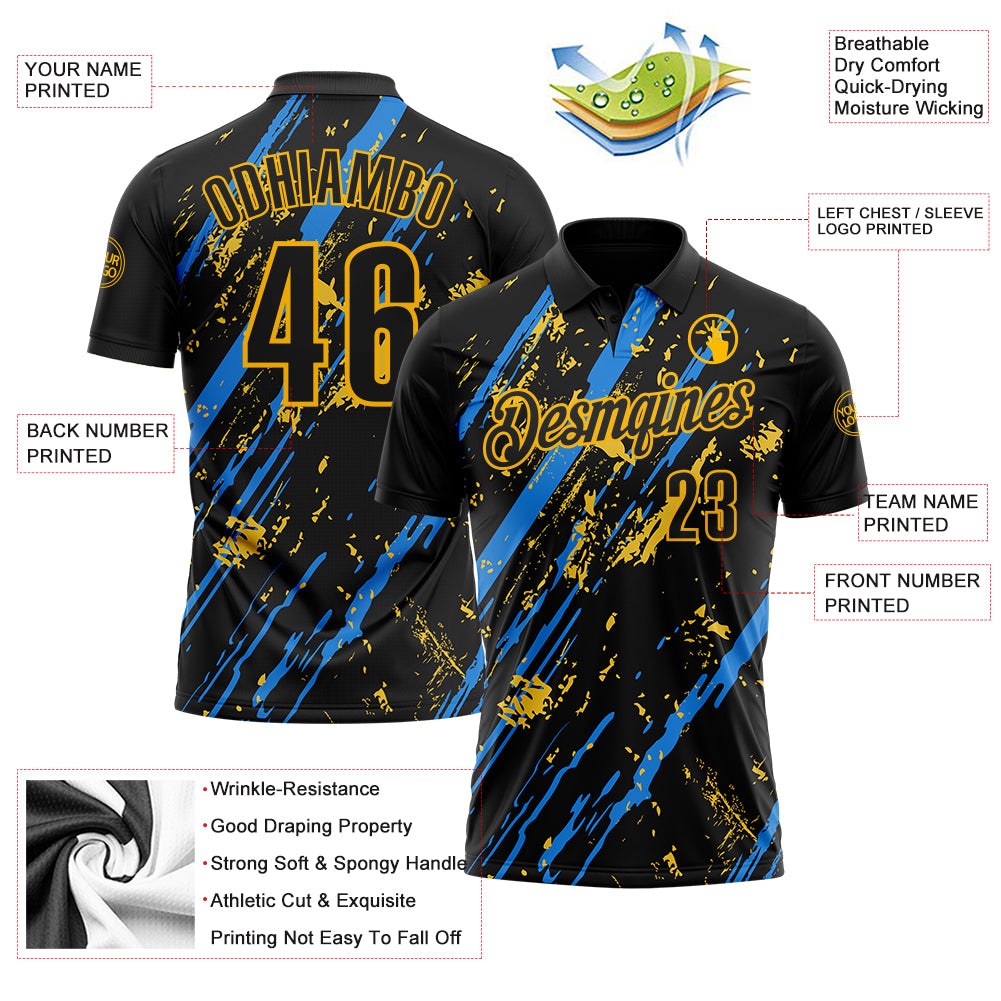 Custom Black Blue-Gold Esports Performance Polo Shirt photo 3
