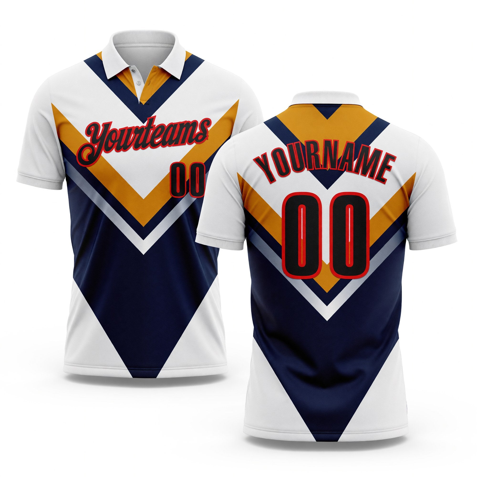 Custom White Black Yellow Navy-Fire Red Esports Performance Polo Shirt