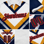 Custom White Black Yellow Navy-Fire Red Esports Performance Polo Shirt detail