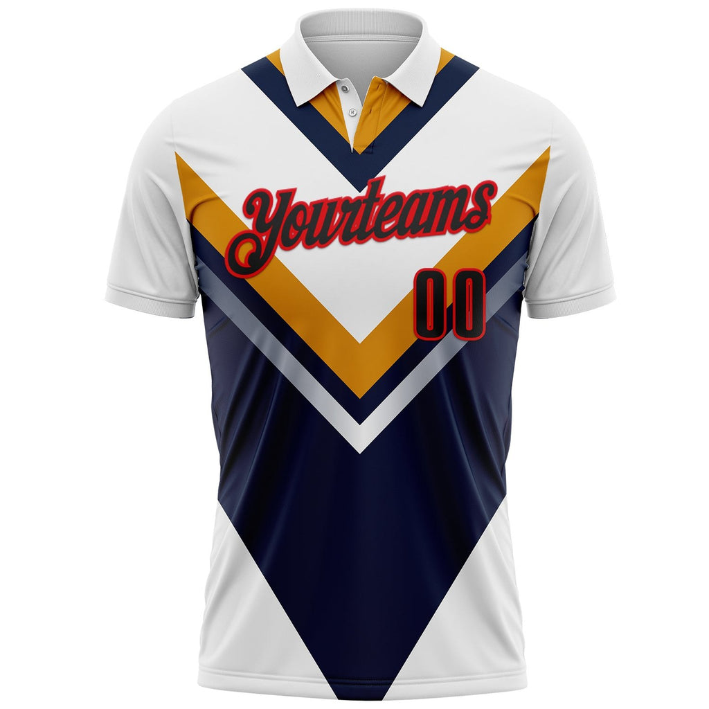 Custom White Black Yellow Navy-Fire Red Esports Performance Polo Shirt photo 2