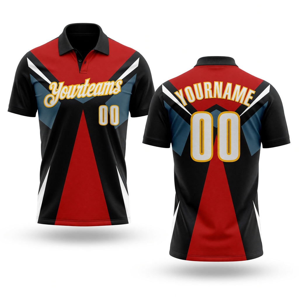 Custom Black White Red-Gold Esports Performance Polo Shirt