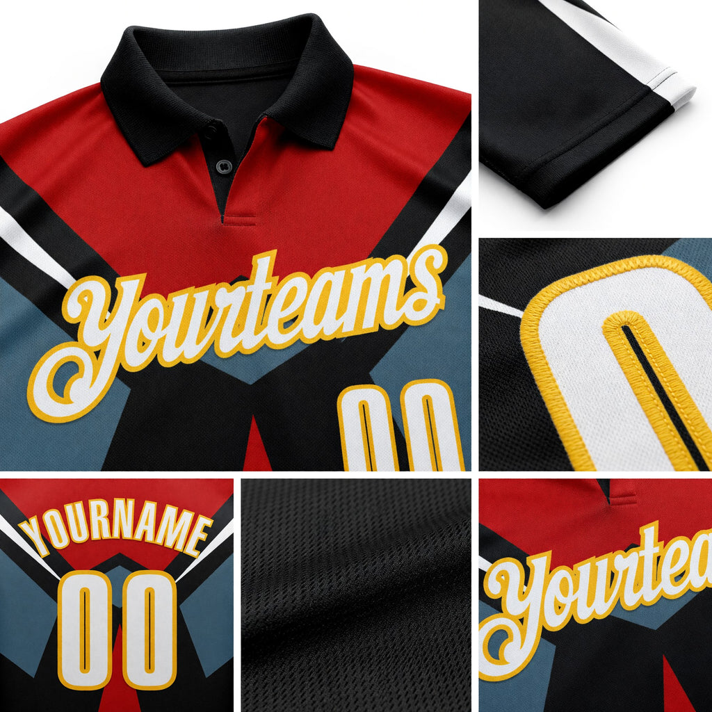 Custom Black White Red-Gold Esports Performance Polo Shirt detail