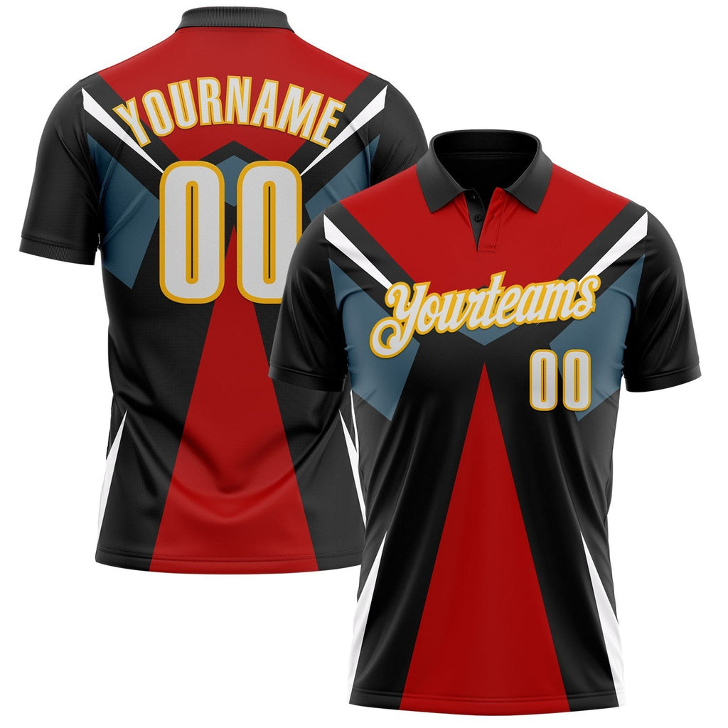 Custom Black White Red-Gold Esports Performance Polo Shirt photo 1