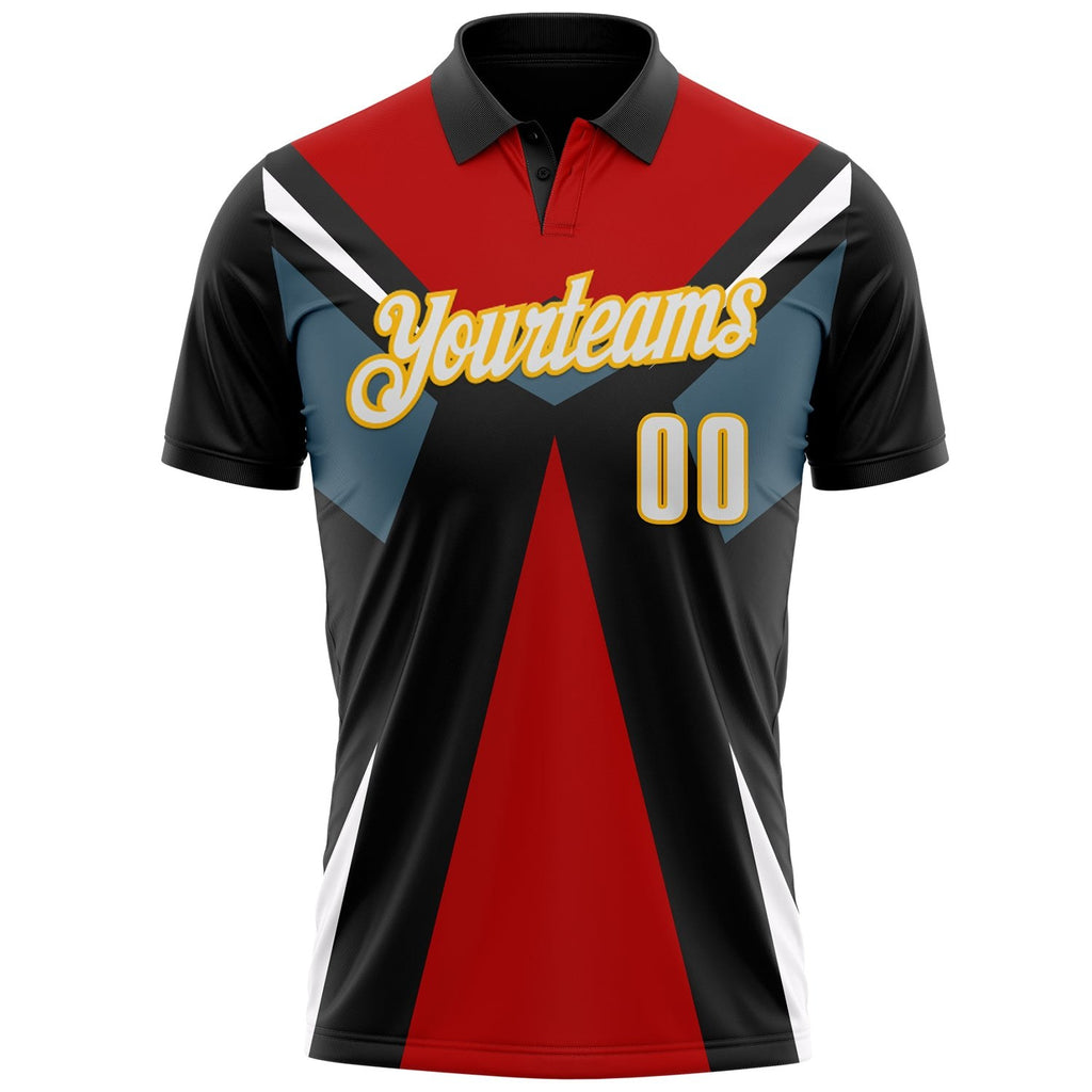 Custom Black White Red-Gold Esports Performance Polo Shirt photo 2