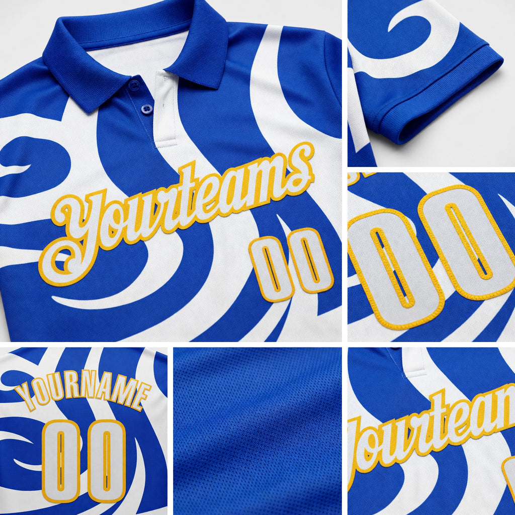 Custom Thunder Blue White-Gold Esports Performance Polo Shirt detail