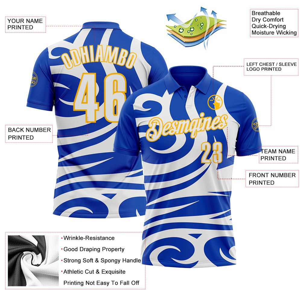 Custom Thunder Blue White-Gold Esports Performance Polo Shirt photo 3