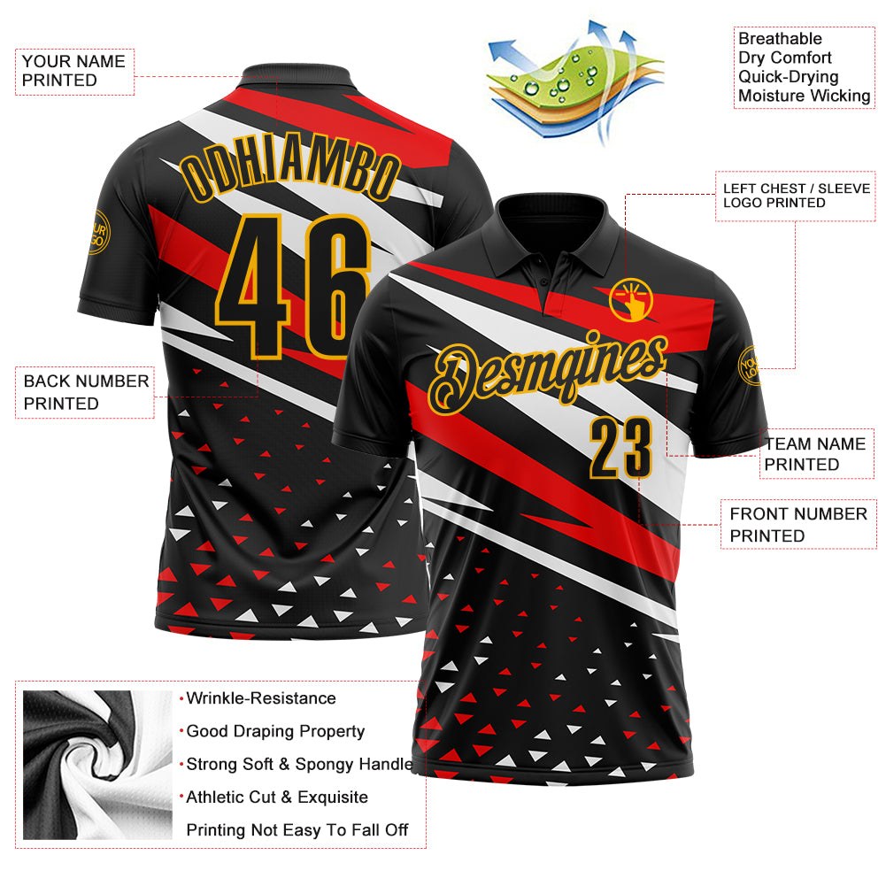 Custom Black White Red-Gold Esports Performance Polo Shirt photo 3