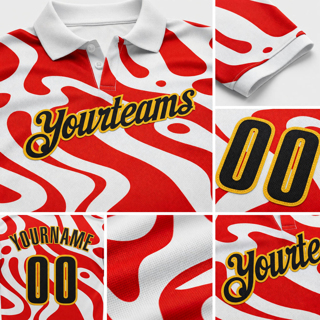 Custom White Black Red-Gold Esports Performance Polo Shirt detail