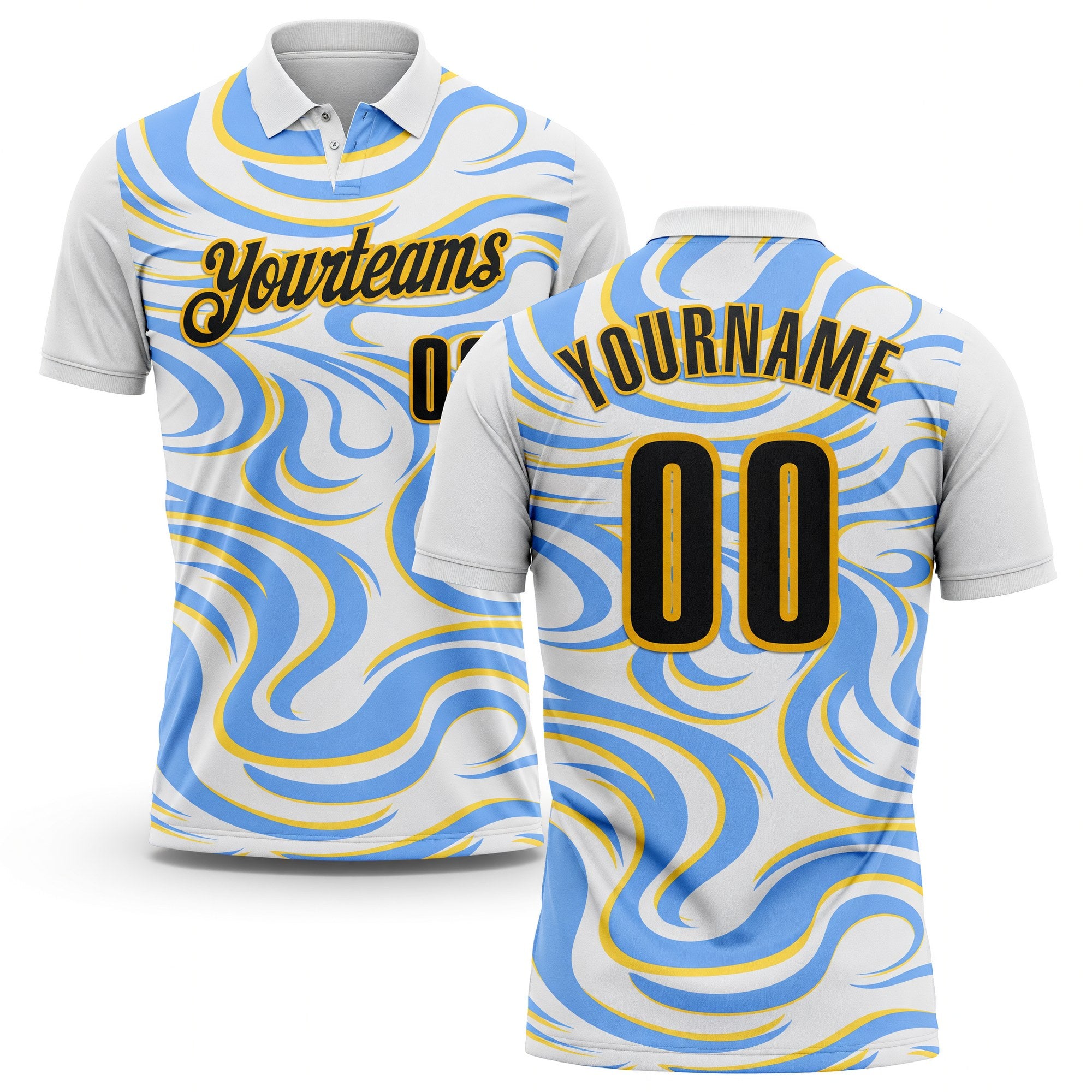 Custom White Black Blue-Gold Esports Performance Polo Shirt