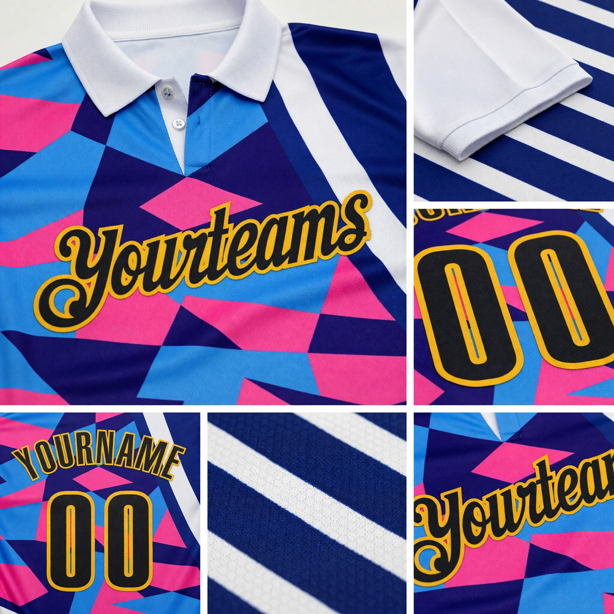 Custom White Black Dark Purple Pink-Gold Esports Performance Polo Shirt detail