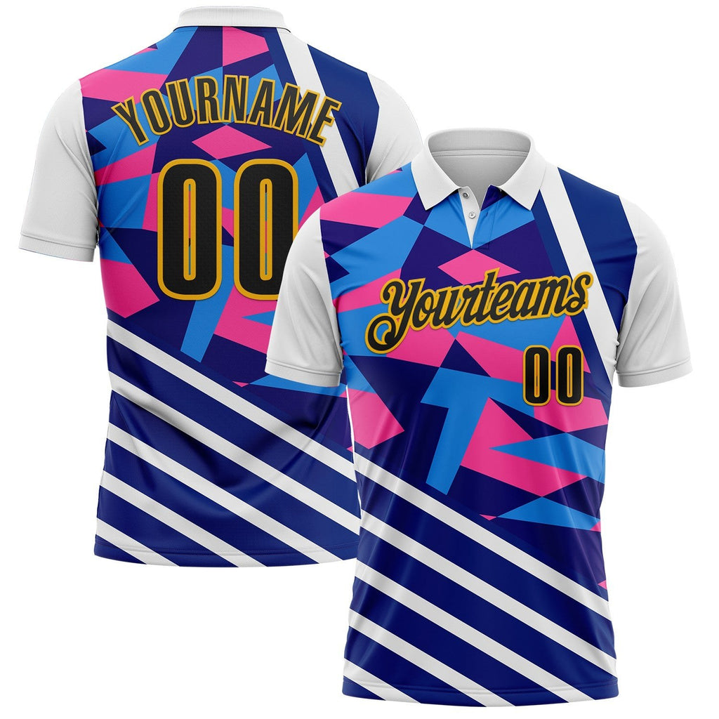 Custom White Black Dark Purple Pink-Gold Esports Performance Polo Shirt photo 1