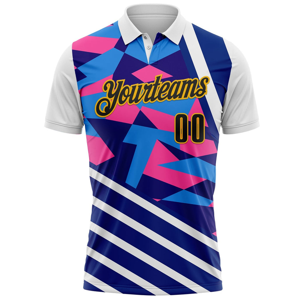 Custom White Black Dark Purple Pink-Gold Esports Performance Polo Shirt photo 2